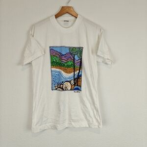 Vintage 90s Ken Done Hawaii Beach Graphic Print White Short Sleeve Shirt M